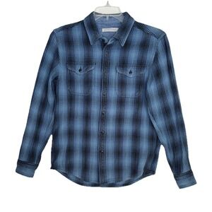 Outerknown‎ Blanket Shirt Mens Small Blue Plaid Flannel Western Organic Cotton